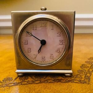 Vintage Pottery Barn Antique Silver Carriage Square Alarm Clock